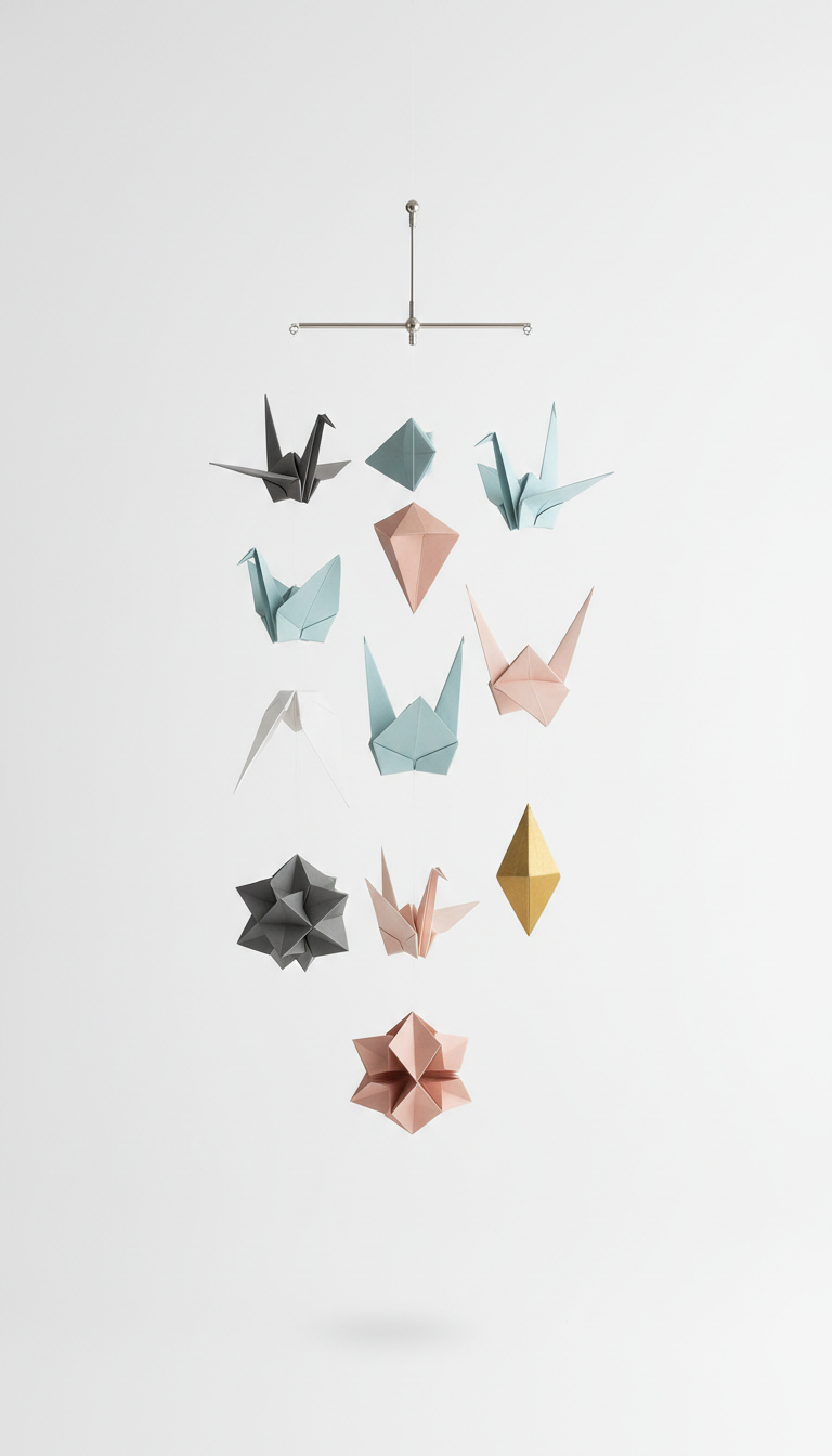 Contemporary origami mobile with textured paper
